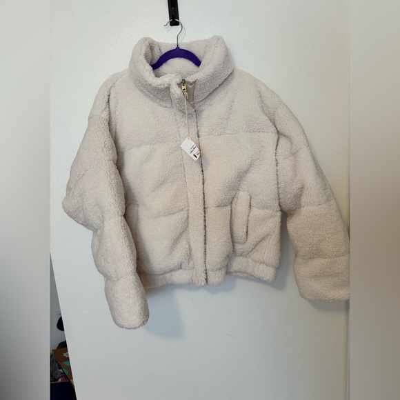 NEW Abercrombie & Fitch Sherpa Ultra Mini Puffer Jacket Bomber XXL Cream NWT - Picture 5 of 10